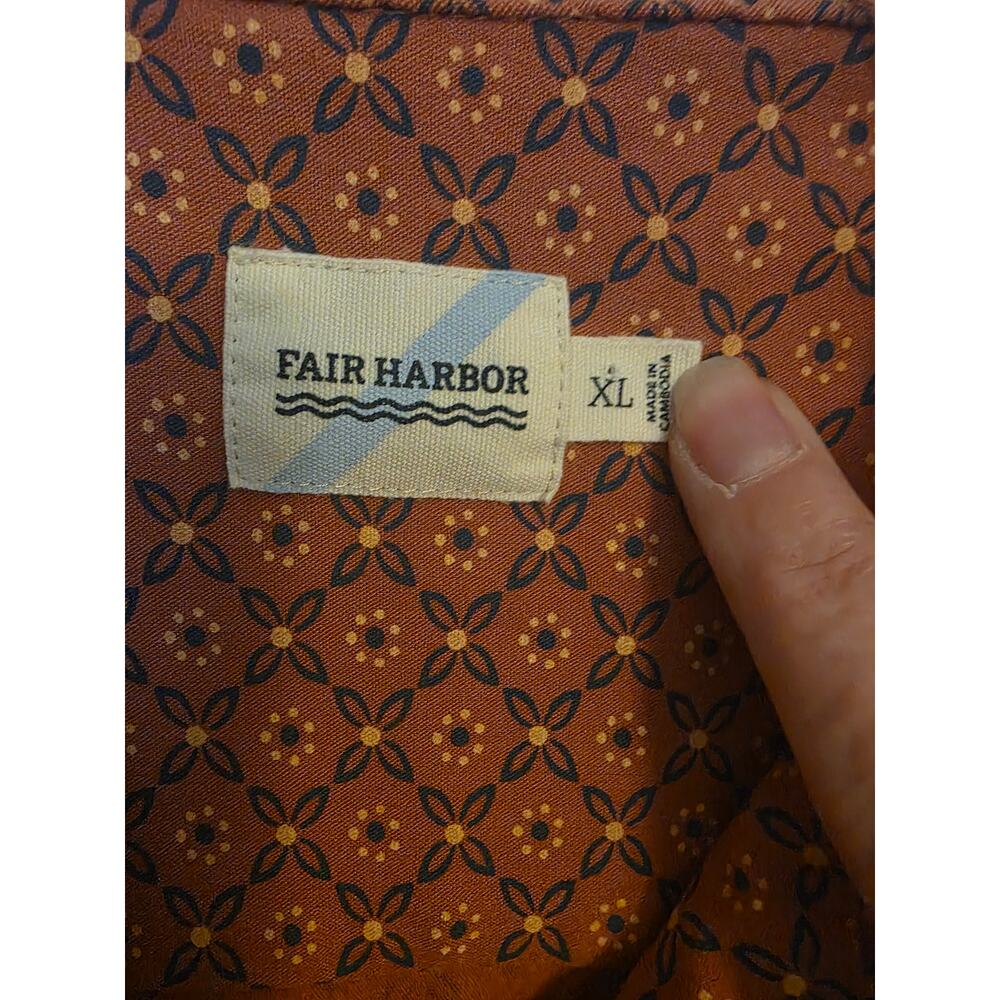 Fair Harbor Salmon Printed Short Sleeve Button Down Shirt XL Organic Cotton - Picture 3 of 5